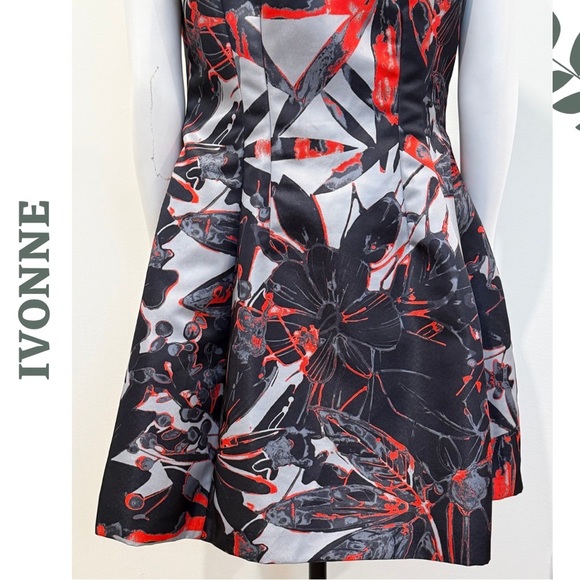 Ivonne Scarlet Grey Floral Cocktail Dress Sleeveless Crinoline (Size 12) - Picture 6 of 9